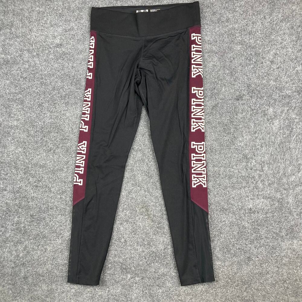 PINK Victorias Secret Leggings Womens M Black Logo Ultimate Athletic